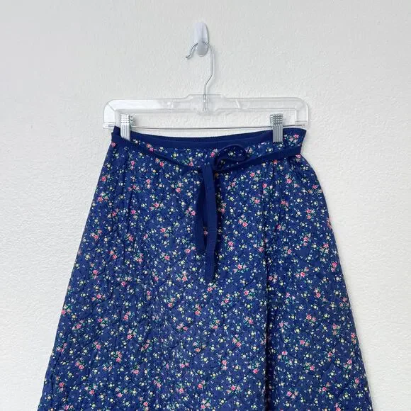 [Vintage] 70s Meadowbank Blue Floral Print Quilted Wrap Skirt A-Line Sz Small S - Picture 3 of 9